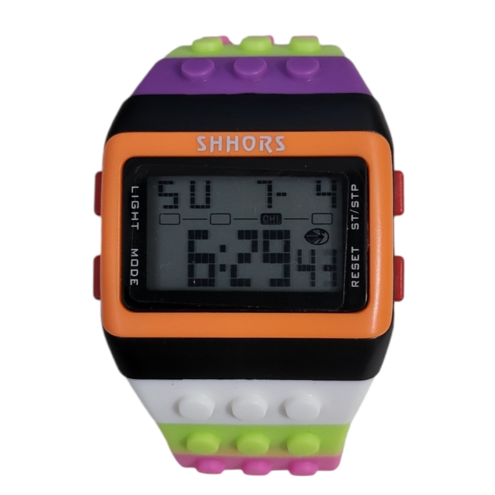 LOGO Block Silicone LCD Digital Light Unisex Sport Wrist Watch Multicolor D-100